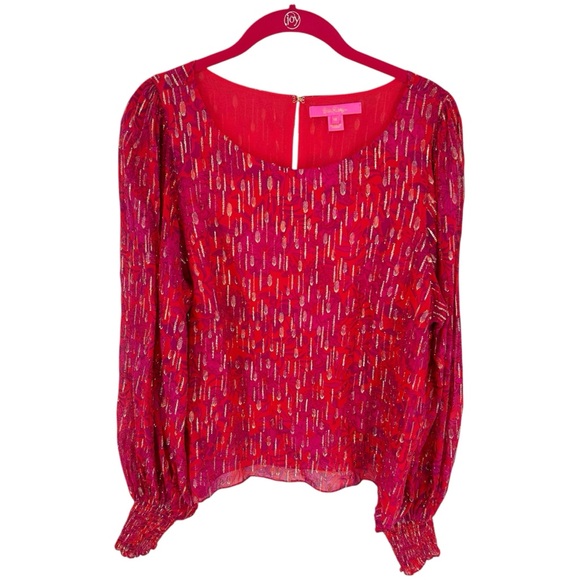 Lilly Pulitzer Alfreda Long Sleeve Top in Amaryllis Red Secret Hideaway Size 16 - Picture 4 of 13